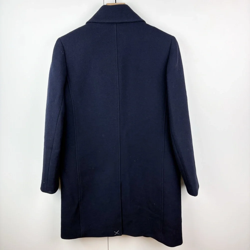 J. Crew Topcoat Ruffle Pockets Italian Double Cloth Wool Navy Blue Size 6 Lady - Picture 8 of 9